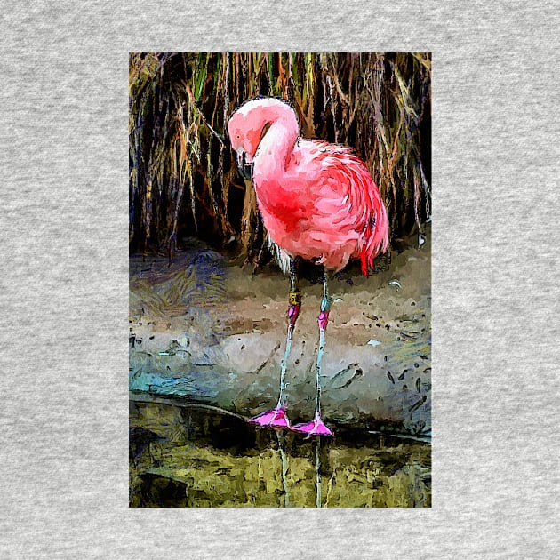Pink Flamingo Digitized Watercolor by SeaChangeDesign